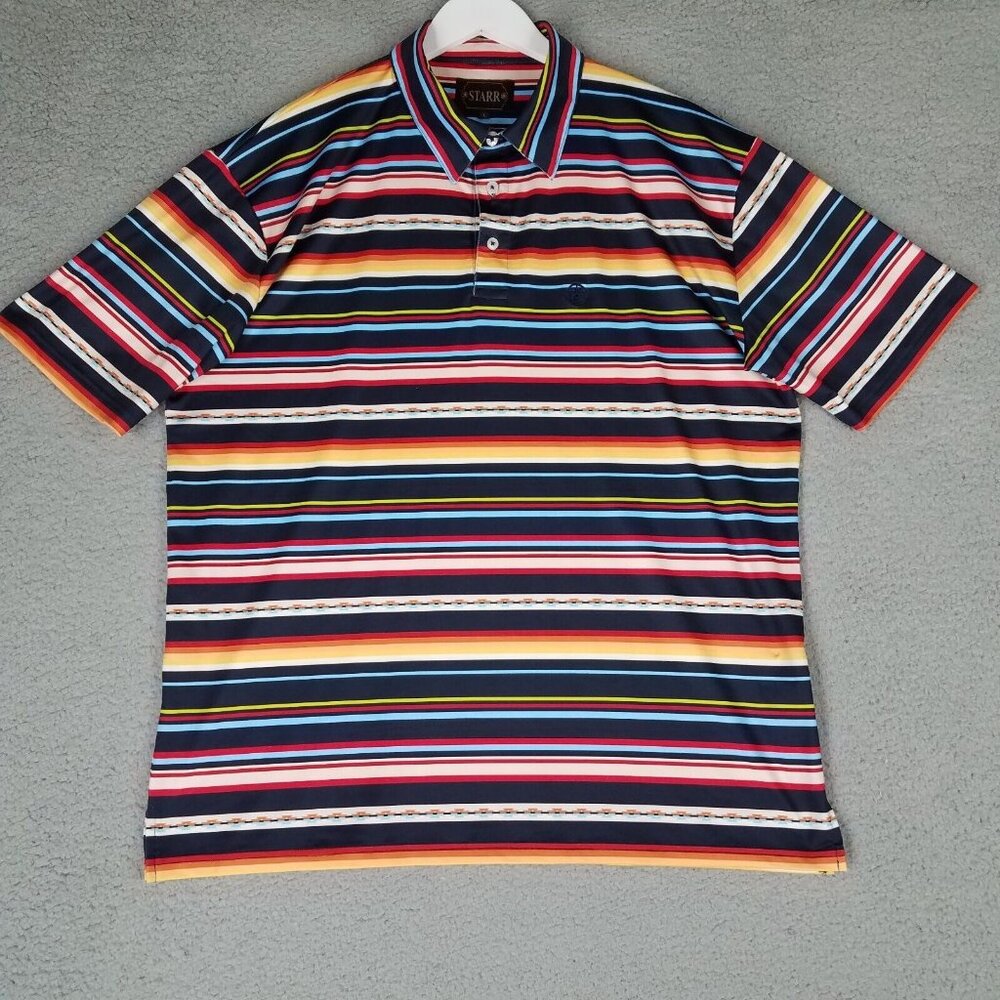 Starr Polo Shirt Adult Large Striped Texas Star Western Performance Golf Men's